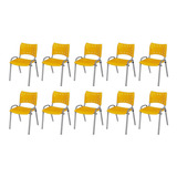 Kit 10 Cadeira Iso Base Cinza Igreja Escola Laranja