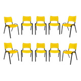 Kit 10 Cadeira Iso Base Ferro Escola Igreja Várias Cores