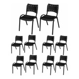 Kit 10 Cadeira Iso Base Preto Escola Igreja Auditório Comerc