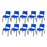 Kit 10 Cadeira Iso Base Preto Escola Igreja Azul