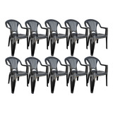 Kit 10 Cadeiras Plástica Preta Bistro