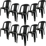 Kit 10 Cadeiras Plástica Preta Bistrô Para Até 154 Kg