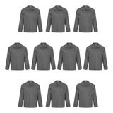 Kit 10 Camisa Jaleco Brim Manga Longa Gola Italiana Uniforme