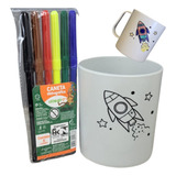 Kit 10 Canecas Para Colorir Foguete 10 Canetinhas 6 Cores