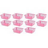 Kit 10 Cestos Organizador Multiuso Pequeno Gaveta Escritório Lavanderia Rosa P