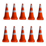 Kit 10 Cone Sinalização Refletivo Pvc 75cm Laranja Transito