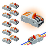 Kit 10 Conectores De Fio 3 Vias Emenda Rápida Click Alavanca