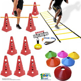 Kit 10 Cones Furados C Barr 20 Pratos Escada Agilidade