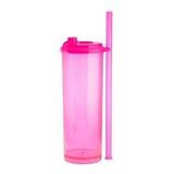 Kit 10 Copo Drink Rosa Neon C/ Tampa E Canudo Luminoso 17232