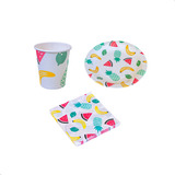 Kit 10 Copos 10 Pratos 20 Guardanapos Festa Frutas Picnic