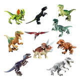 Kit 10 Dinossauros Bloco De Montar Brinquedo Criança