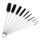 Kit 10 Escovas Limpeza Haste Inox E Cerdas Nylon Cilindricas
