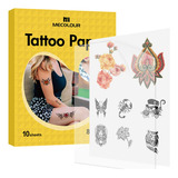 Kit 10 Folhas De Impressão Para Tatuagem Temporaria Mecolour