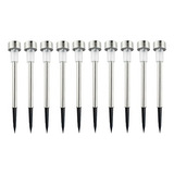 Kit 10 Inox Luminária Solar Poste Jardim Grama Luz Decoração