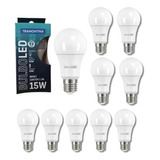 Kit 10 Lâmpada Led 15w Bulbo E27 6500k Branco Frio