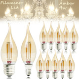 Kit 10 Lâmpada Led Filamento Vela Bico Torto Âmbar Retrô