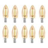 Kit 10 Lampada Led Vela Filamento 110v Branco Quente 3000k