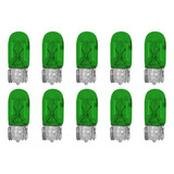 Kit 10 Lâmpadas Base De Vidro 2821 Verde T10 Esmagada 12v 3w
