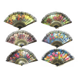Kit 10 Leque Espanhol Tecido Floral Com Renda Atacado Revend