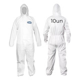 Kit 10 Macacão Proteção Pintura Químico Impermeável C Capuz