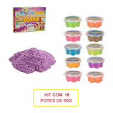 Kit 10 Massinhas De Areia Cinética Com Forminha Pote 60 Gr