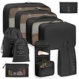 KIT 10 Necessaire Feminina Organizador De Malas Para Viagem- Kit Completo De Organização - Inclui Bolsa Organizadora -Organizadores De Bagagem Para Viagem-VANOVA -PRETO-