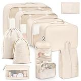 KIT 10 Necessaire Feminina Organizador De Malas Para Viagem Kit Completo De Organização Inclui Bolsa Organizadora Organizadores De Bagagem Para Viagem VANOVA BEGE 