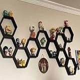 Kit 10 Nichos Decorativos Hexagonal Colmeia Prateleira Madeira Preto
