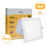 Kit 10 Painel Plafon 18w Quadrado Embutir Branco Frio 6500k Luminária Teto Super Led Forte 22x22 Maeto Solara