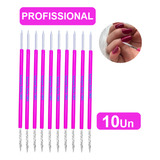 Kit 10 Palito De Cutícula Bastão Duplo Inox Manicure Cutelaria Silicone Rosa
