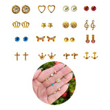 Kit 10 Pares Brincos Pequenos Folheados A Ouro Atacado