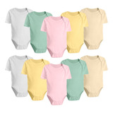 Kit 10 Pç Body Manga Curta Liso Roupa Para Bebê 100 Algodão