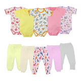 Kit 10 Pçs Roupa De Bebê Body Manga Curta Mijão Meninas