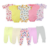 Kit 10 Pçs Roupa De Bebê Body Manga Curta Mijão Meninas