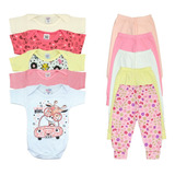 Kit 10 Pçs Roupa De Bebê Body Manga Curta Mijão Meninas
