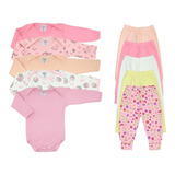 Kit 10 Pçs Roupa De Bebê Body Manga Longa Mijão Meninas