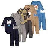 Kit 10 Peças 5 Conjuntos De Body Calça Mijão Roupa Infantil Bebê Recem Nascido A 12 Meses Inverno Verão Estampado Longo Manga Longa Menino G 6 9M 