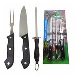 Kit 10 Peças Conjunto De Churrasco Faca Corte Chaira Garfo