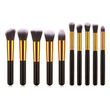 Kit 10 Pinceis Profissional De Maquiagem Esfumar Contorno Cor Preto