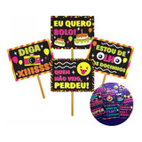 Kit 10 Plaquinhas Divertidas Festa Neon Brilha Balada