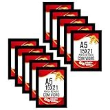 Kit 10 Porta Retratos 15x21 Cm Para Fotografia Com Moldura Revestida E Vidro Com Apoio De Mesa Preto