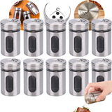 Kit 10 Porta Temperos Saleiro Pimenteiro Aco Inox C Visor