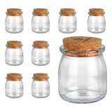 Kit 10 Potes De Vidro 100ml Tampa De Bambu Hermético Redondo