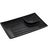 Kit 10 Pratos Para Sushi Com Molheira Melamina Pretos 19x12 5cm Lyor Tóquio Retangulares