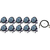 Kit 10 Refletor Par64 Led 36 Leds 3w Rgbw Cabos Dmx 1 5mts 127 220v
