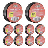 Kit 10 Rolos Fita Isolante 18mm X 20m Force Line Cor Preta Anti Chamas