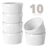 Kit 10 Tigelas Hotel Potinho Porcelana Molho Ramekin Cor Branco Canelado