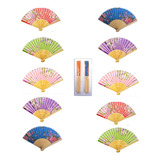 Kit 10 Un Leque Abanar Japones Bambu Tecido 36 Cm Charmoso