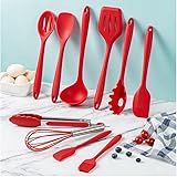 Kit 10 Utensílios De Cozinha Em Silicone Conjunto Jogo Completo Espátula Concha Colher Resistente Alta Temperatura Diversas Cores Premium Vermelho 