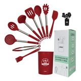 Kit 10 Utensilios De Cozinha Silicone C Cabo Aço Inox Lumai